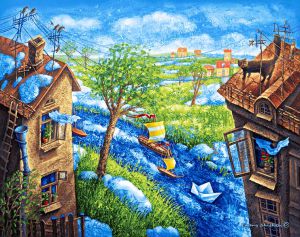 Tapestry painting "Spring in the suburbs" without a frame (panel). The size of the picture 90х70 see 
