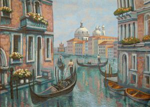 Картина гобелен "Вечерняя Венеция" в двойной багетной раме. Размер гобелена 77х55 см.