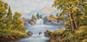 Картина гобелен "Горная река" в двойной багетной раме. Размер гобелена 70х35 см.