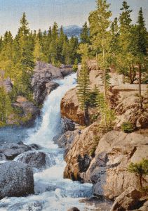 Картина гобелен "Горный водопад" в одинарной багетной раме. Размер гобелена 52х74 см.