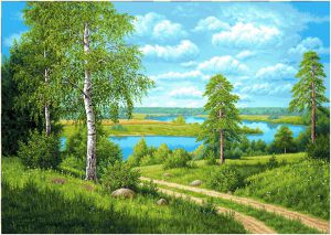 Гобеленовая картина "Дорога у реки" без рамы (панно). Размер картины 97х50 см.