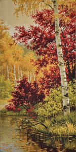 Картина гобелен "Желто-красная осень" в одинарной багетной раме. Размер гобелена 35х70 см.