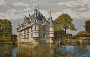 Картина гобелен "Замок Азаи" в двойной багетной раме. Размер гобелена 55х35 см.