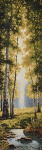 Картина гобелен "Зеленый лес" в двойной багетной раме. Размер гобелена 18х55 см.