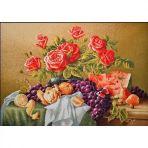 Картина гобелен "Натюрморт с розами". Размер гобелена 70х50 см.