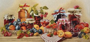 Картина гобелен "Натюрморт с фруктами" в двойной багетной раме. Размер гобелена 70х35 см.