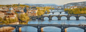Картина гобелен "Пражские мосты" без рамы. Размер гобелена 90х35 см.