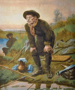 Картина гобелен "Рыболов Перов В." в двойной багетной раме. Размер гобелена 70х85 см.