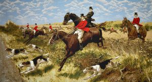 Гобеленовая картина "Охота с собаками" без рамы (панно). Размер гобелена 130х70 см.