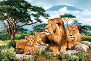 Гобеленовая картина "Африканские львы" без рамы, размер 110х70 см.