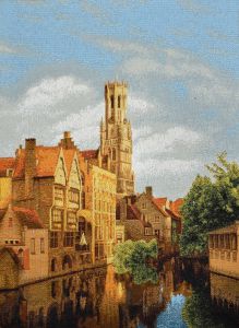 Картина гобелен "Брюгге" в двойной багетной раме. Размер гобелена 27х35 см.