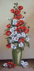 Гобеленовая картина "Маки и ромашки" без рамы (панно). Размер гобелена 35х70 см.