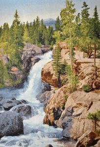 Картина гобелен "Горный водопад" в двойной багетной раме. Размер гобелена 70х105 см.
