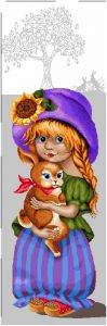 Картина из гобелена "Девочка с зайкой" в двойной багетной раме. Размер гобелена 35х85 см.