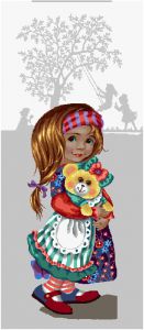 Картина из гобелена "Девочка с мишкой" в одинарной багетной раме. Размер гобелена 35х85 см.