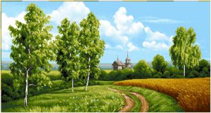 Гобеленовая картина "Дорога у поля" без рамы (панно). Размер картины 34х17 см.