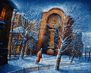 Гобеленовая картина "Зимние сумерки" без рамы (панно). Размер картины 95х70 см.