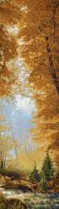 Картина гобелен "Золотой лес" в одинарной багетной раме. Размер гобелена 18х58 см.