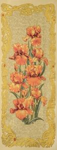 Гобеленовая картина "Золотые ирисы вертикальные" (без рамы) панно. Размер 50х123 см.