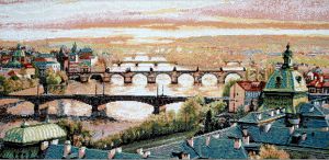 Гобеленовая картина "Мосты над Влтавой" без рамы (панно). Размер 34х17 см.