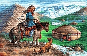 Картина гобелен "Охота с беркутом" в двойной багетной раме. Размер гобелена 113х70 см.