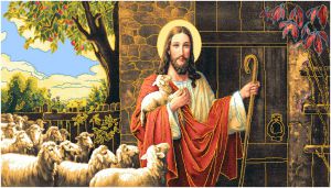 Картина гобелен "Пастух и овцы" в одинарной багетной раме. Размер гобелена 100х50 см.