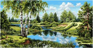 Гобеленовая картина "Пейзаж без уток" без рамы (панно). Размер гобелена 95х50 см.