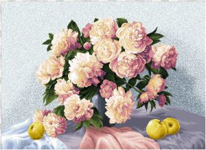 Гобеленовая картина "Пионы и яблоки" без рамы (панно). Размер картины 108х70 см.