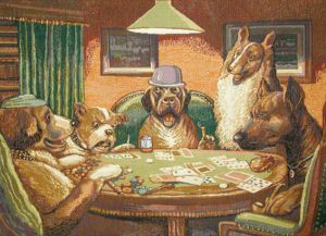 Картина гобелен "Покер" в одинарной багетной раме. Размер гобелена 76х54 см.