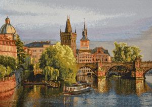 Картина гобелен "Прага 1" в одинарной багетной раме. Размер гобелена 49х35 см.