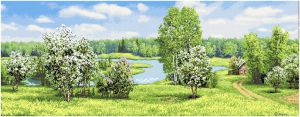 Гобеленовая картина "Родина Весна" в двойной багетной раме. Размер гобелена 150х50 см.