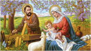 Картина гобелен "Святое семейство" в двойной багетной раме. Размер гобелена 135х70 см.