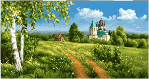 Гобеленовая картина "Село Воскресенское" без рамы (панно). Размер гобелена 34х17 см.