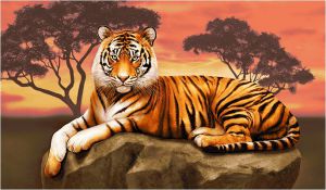 Картина гобелен "Тигр" в одинарной багетной раме. Размер гобелена 120х70 см.