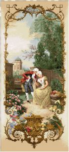 Гобеленовая картина "Урок красноречия" в одинарной багетной раме. Размер картины 50х110 см.