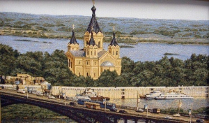 Гобеленовая картина "Собор А.Невского" без рамы (панно). Размер гобелена 50х83 см.