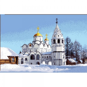 Гобеленовая картина "Суздаль. Собор Покровского монастыря." без рамы (панно). Размер гобелена 26х17 см.
