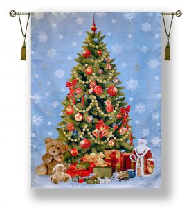 Гобеленовое панно "С Новым годом" с подкладкой и карманами под карниз. Размер 132х180 см.